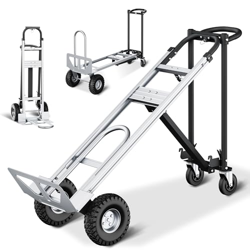 4-in-1 Convertible Dolly Cart, 850LBS Aluminum Alloy | Heavy Duty Hand Truck Dolly with wheels & Non-Slip Handle, Collapsible Cart for Luggage, Cartons, Warehouse, Office, Black - size: Large-Black