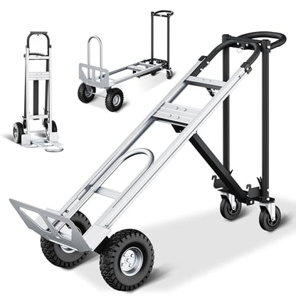 4-in-1 Convertible Dolly Cart, 850LBS Aluminum Alloy | Heavy Duty Hand Truck Dolly with wheels & Non-Slip Handle, Collapsible Cart for Luggage, Cartons, Warehouse, Office, Black - size: Large-Black