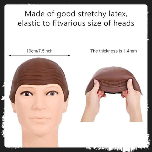 4 Pcs Halloween Costume Accessories Include Brown Bald Cap,Stripe Tie,Cap Net,Mustache Eyebrows for Men Women Party Dress Up