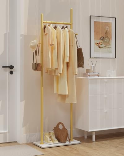 Coat Rack Freestanding, Clothes Rail, 19.7x11.8x68.9 In, Gold | Modern Garment Rack with 2 Hooks and Heavy Rock Slab Base, Industrial Metal Clothing Hanger Stand for Entryway, Living Room - color: Gold, size: 11.8 x 19.7 x 68.9 In