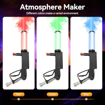 CO2 Handheld Smoke Machine, Fog Gun with RGB LED Lights & 3m Hose, 5-6Mpa High-Pressure Portable Smoke Cannon for Halloween, DJ Parties, Weddings, Stage Effects
