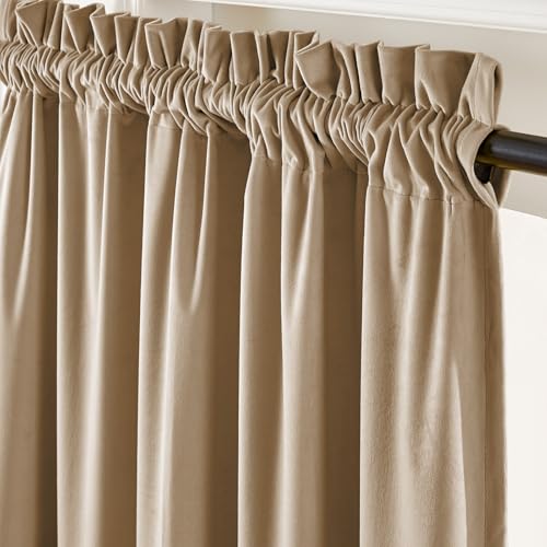 Lazzzy Velvet Curtain Beige Thermal Insulated Curtains 84 Inch Long Drapes for Bedroom Living Room Darkening Window Treatments Rod Pocket, Set of 2, Latte - color: Latte, size: 52"W x 84"L (Pack of 2)