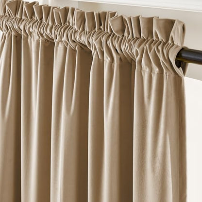 Lazzzy Velvet Curtain Beige Thermal Insulated Curtains 84 Inch Long Drapes for Bedroom Living Room Darkening Window Treatments Rod Pocket, Set of 2, Latte - color: Latte, size: 52"W x 84"L (Pack of 2)