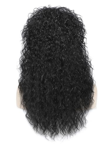 Adequate Women’s 80s Rocker Mullet Wig Halloween Costume Wig Long Curly Black Party Funny Wig (Black) - color: W-Black