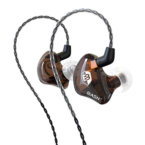 BASN Bsinger BC100 in Ear Monitor Headphone with Dual Drivers, Clear Brown | Noise Isolation Dynamic Drivers IEM Earphone with Detachable MMCX Cable for Singer Musician Drummer,Secure Fit Gaming Earbud - color: Brown