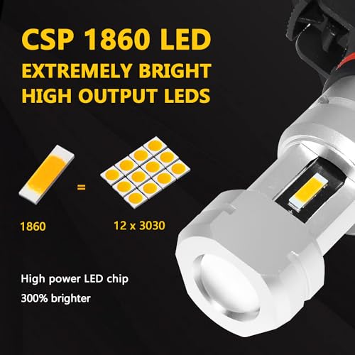 PSX24W 2504 LED Bulb Fog Lights, 3000K Amber Yellow, 2 Pack | 3800LM Super Bright, CSP 12276 Fog Bulb Replacement, Daytime Running Light, for Car Truck SUV - color: Golden Yellow