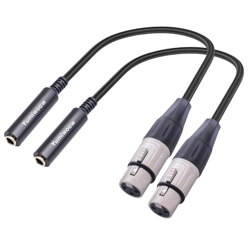 XLR Female to 1/4" Female calbe 2Pack, 3 Pin XLR Female to 6.35mm Socket Audio Cord, XLR Jack to TS/TRS Quarter inch Adapter Connector Converter Metal Construction 1FT