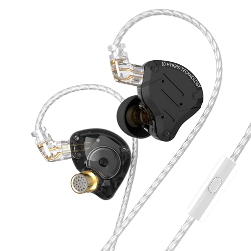 KZ ZS10 Pro in Ear Monitor, 4BA 1DD KZ Wired Headphone Multi Driver in Ear Earphone, IEM Headphones on Stage HiFi Monitor for Singer Guitarist Drummer (Matte Black with Mic) - color: Matte Black, size: With Microphone