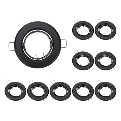 PATIKIL LED Downlight Fixture Housing, 10pcs MR16 GU10 Bulbs Recessed Lights Holder Round Frame Ceiling Spotlights Mounting Frame, Black Aluminum Alloy - color: Black