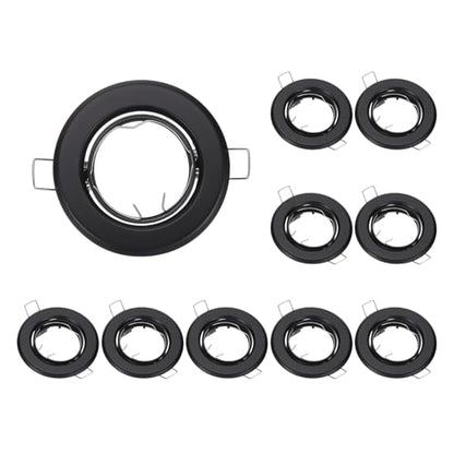 PATIKIL LED Downlight Fixture Housing, 10pcs MR16 GU10 Bulbs Recessed Lights Holder Round Frame Ceiling Spotlights Mounting Frame, Black Aluminum Alloy - color: Black