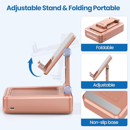 JTEMAN Bluetooth Speaker with Cell Phone Stand,Gifts for Men Tech Gadgets | Big Sound & Clear Bass, Wireless Audio Speaker Stand for iPhone/Android, Foldable Adjustable Phone Holder for Home Office - color: Rose Gold