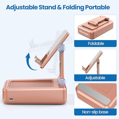 JTEMAN Bluetooth Speaker with Cell Phone Stand,Gifts for Men Tech Gadgets | Big Sound & Clear Bass, Wireless Audio Speaker Stand for iPhone/Android, Foldable Adjustable Phone Holder for Home Office - color: Rose Gold
