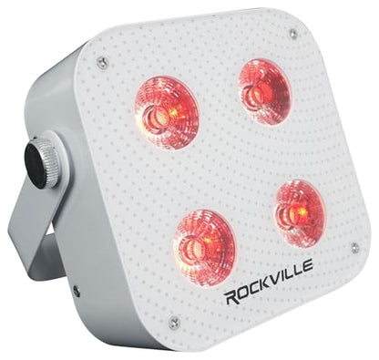 Rockville 4 Pack MINI IR4 White RGBWA+UV LED Par Wash Lights, Wireless DMX, App & Remote Control, Rechargeable Battery, Travel Bag Included, for DJs and Events | Up to 22-Hour Rechargeable Battery, Wireless DMX, App Control, IR Remotes, Sound Modes, Party