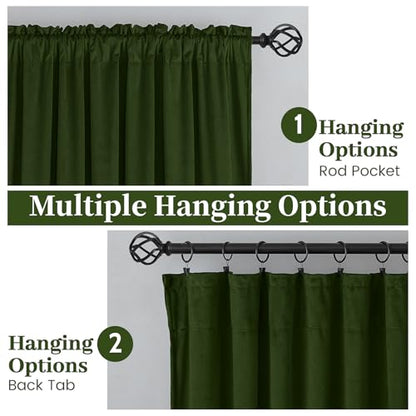 SimpleHome Olive Green Velvet Curtains 84 Inches for Living Room Rod Pocket | Luxury Blackout Velvet Curtains,Thermal Insulated 2 Panels Room Darkening Drapes,Velvet Bedroom Curtains,W52 x L84,2 Panels - color: Olive Green, size: 52"W x 84"L (Pack of 2)