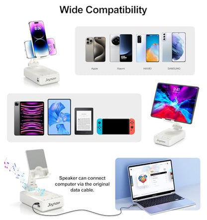 Gifts for Men Women, Bluetooth Speaker Phone Stand with Charging Function 360° Rotable Adjustable Cell Phone Holder HD Surround Sound for Desk Fits All Phones,Tablet (White) - color: White