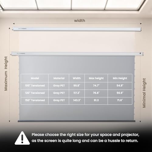 ALR Tensioned Motorized Projector Screen by SilverMagic - Tab Tensioned and Modern Design Gray Screen with White Aluminum case for Home Theater/Living Room/Patio/Office/Classroom - 100 inch 16:9