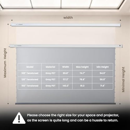 ALR Tensioned Motorized Projector Screen by SilverMagic - Tab Tensioned and Modern Design Gray Screen with White Aluminum case for Home Theater/Living Room/Patio/Office/Classroom - 100 inch 16:9