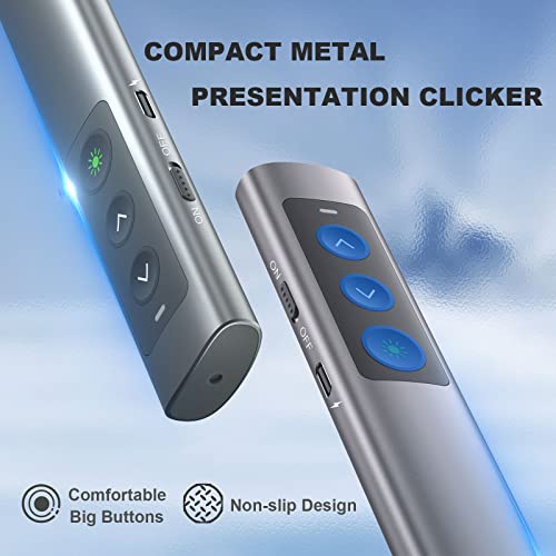 Metal Wireless Presentation Clicker, 2-in-1 USB Type-C Dual Receiver | Rechargeable PowerPoint Remote with Green Laser Pointer, Works for Mac Windows Linux, Laptop, Google Slides Keynote - style: Metal Rechargeable 02 Green Light