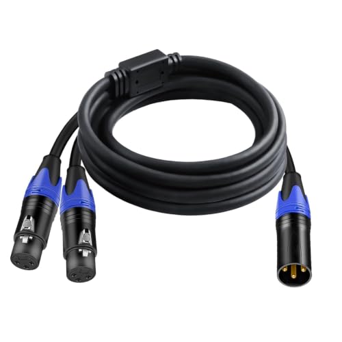 (5FT / 1 Pack) 1 Male to 2 Female XLR Y Splitter Micrphone Cable, 3pin Male to Dual Female Y-Splitter Balanced Mic Audio Cables for Stereo Mic to L & R Audio Track - size: 5 ft-1Pack