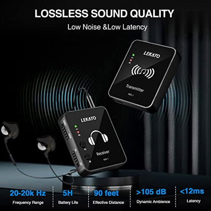 LEKATO Wireless in Ear Monitor System 2.4GHz, Stereo in-Ear Monitoring with Transmitter Receiver Clip-On, One to Many, Auto-Pairing, Wireless IEM for Band Rehearsal,Studio, Church,Small Gigs(MS-1) - color: Black