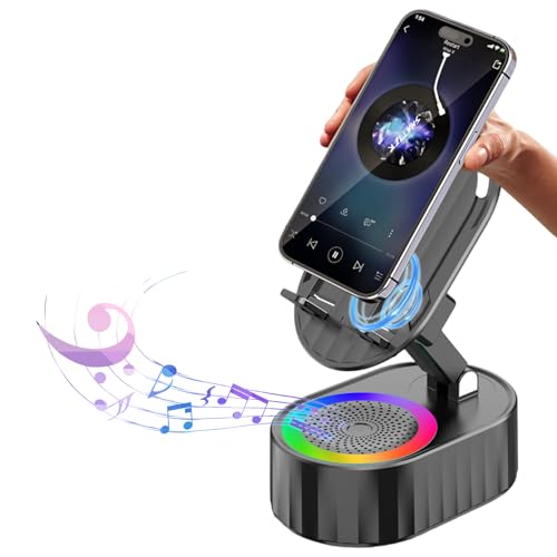 AKLLCCR Wireless Induction Bluetooth Speaker 5in1 Phone Holder Speaker | 3000mAh Rechargeable Phone Speaker Amplifier,Ambient Light,Portable Stand for iPhone,Android,Ideal Gift for Men/Women,Black - color: Black