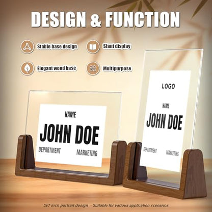 Walnut Wood U-Base 5"x7"Sign Holder Set – Premium U-Shaped Tabletop Display Stand with Clear Acrylic Panels,4Pack (3 Vertical + 1 Horizontal)5*7inches – Ideal for Photo, Menu, QR Code, Café, Home Décor