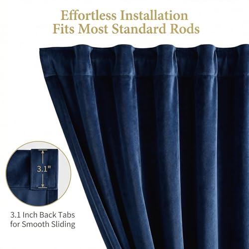 Navy Blue Velvet Curtains 84 inches Long Room Darkening Thermal Insulated | Super Soft, 2 Panels, Window Drapes with Back Tab & Rod Pocket for Living Room Bedroom, 52" W x 84" L - color: Navy Blue, size: 52"W x 84"L (Pack of 2)