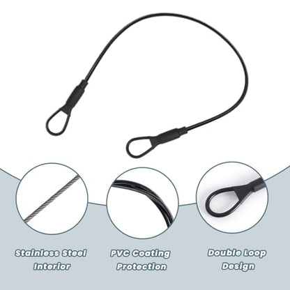 6 Pcs Safety Cable Lock with Loops, 12 Inch Outdoor Travel Security Cable Lock, 2mm Stainless Steel PVC Coated Safety Wire Rope for Stage Lighting Luggage Lock Home Hanging