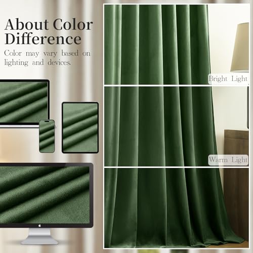 Olive Green Blackout Velvet Curtains 84 Inches for Bedroom Drapes Back Tab | Soundproof, Thermal Insulated, Super Soft Luxury Velvet, Living Room, Room Darkening, Rod Pocket, 52W x 84L, 2 Panels - color: Olive Green, size: 52"W x 84"L (Pack of 2)