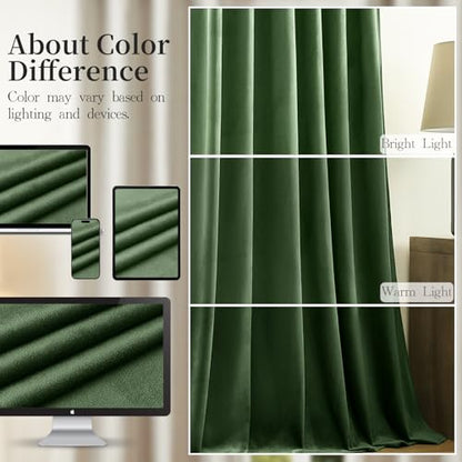Olive Green Blackout Velvet Curtains 84 Inches for Bedroom Drapes Back Tab | Soundproof, Thermal Insulated, Super Soft Luxury Velvet, Living Room, Room Darkening, Rod Pocket, 52W x 84L, 2 Panels - color: Olive Green, size: 52"W x 84"L (Pack of 2)