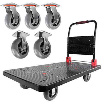 Foldable Platform Truck, 1600 LBS Push Cart with Five 6'' Wheels, 43" x 25" | Sturdy heavy duty moving dolly, flatbed hand cart with five 360° swivel 6" wheels for warehouse, garage and grocery transport - color: 1600lbs