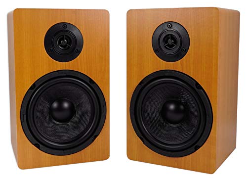 Rockville RockShelf 64C Wood 6.5" Home Theater Bookshelf Speakers, Pair | 400W Peak/100W RMS, 4 Ohm, Kevlar Woofer, Silk Dome Tweeter, Wall Mountable, Magnetic Grill, MDF Cabinet - color: Classic