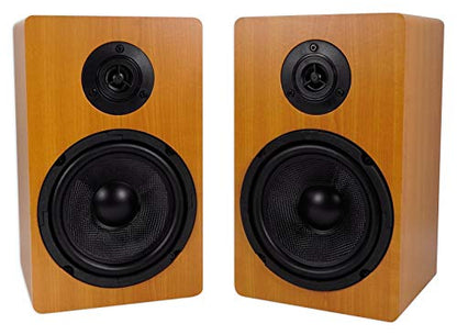Rockville RockShelf 64C Wood 6.5" Home Theater Bookshelf Speakers, Pair | 400W Peak/100W RMS, 4 Ohm, Kevlar Woofer, Silk Dome Tweeter, Wall Mountable, Magnetic Grill, MDF Cabinet - color: Classic