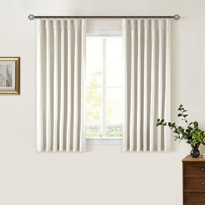 Cream Pleated 100% Blackout Linen Short 45 Inch Curtains 2 Layers Natural - color: Natural Linen, size: 40"W x 45"L (Pack of 2)