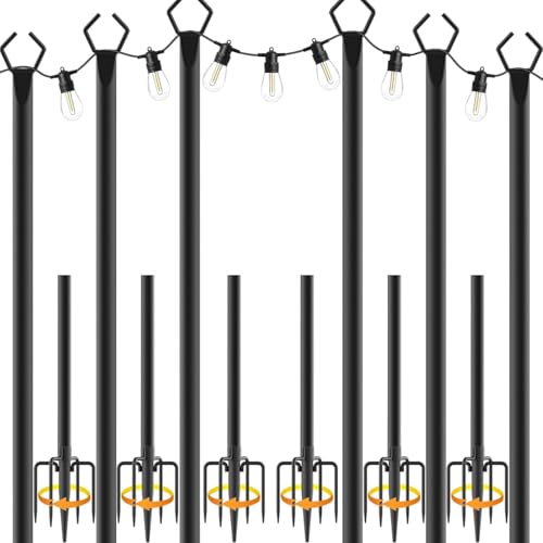 AILBTON 10Ft Exterior Light Poles 6 Pack, Durable Metal String Light Posts for Outdoor Use, Equipped with Fixed Brackets for Yard, Terrace, and Garden Lighting Decor and Backyard - size: 10FT 6 Pack