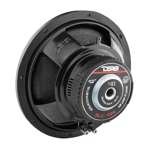 DS18 SLC-12S Subwoofer in Black - 12-Inch Speaker, 500W Max Power, 250W RMS Power, Aluminum 4 Layer Voice Coil, Black Steel Frame, SVC, 4 Ohm Impedance, Ferrite Magnet (1 Speaker) - style: 12 inch