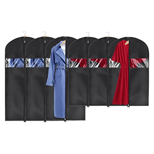 Univivi Garment Bags Suit Bag for Storage and Travel, 40/50 Inch, Set of 6 | Travel Bag with Zipper and Visible Transparent Window, Oxford Fabrics, Foldable Washable Suit Cover for Jacket, Suits, Coats - size: 24"X40/50"-6pcs - Oxford