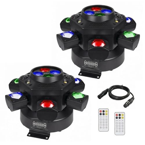 2Pack Moving Head DJ Lights 150W RGBW, 6-Arm Party Stage Light with Remote