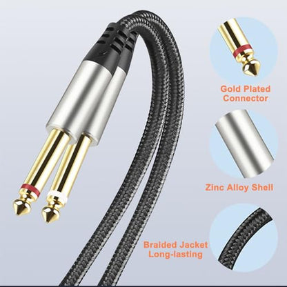 DTECH 5ft 3.5mm to 1/4 Adapter Audio Stereo Cable TRS 1/8 to Dual Quarter Inch TS 6.35mm Y Splitter Guitar AMP Aux Cord for Headphones Jack Laptop Speaker Phone Mixer (Pack of 2) - size: 5ft (Pack of 2)
