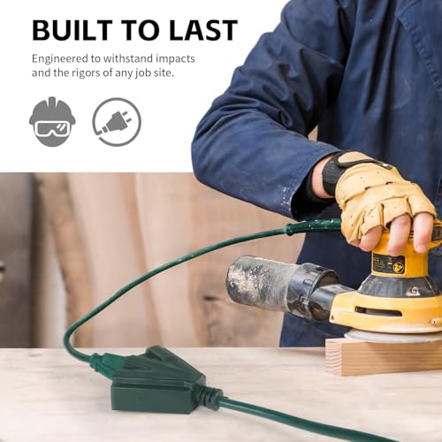 MaxWorks 51202 Heavy Duty 3-Ft Extension Cord (3 Pack), 16/3 SJTW, 3-Outlet, 125V/15A/1875W, ETL Approved, Indoor/Outdoor Use, Green – Converts 1 Outlet to 3 - size: 3-Pack
