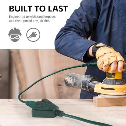 MaxWorks 51202 Heavy Duty 3-Ft Extension Cord (3 Pack), 16/3 SJTW, 3-Outlet, 125V/15A/1875W, ETL Approved, Indoor/Outdoor Use, Green – Converts 1 Outlet to 3 - size: 3-Pack