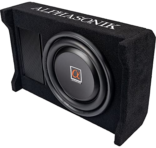 Alphasonik AS100A 10" 1200 Watts with a Built-in Amplifier Down-Firing Shallow Mount Enclosed for Tight Spaces in Cars and Trucks, Slim Thin Loaded Subwoofer Air Tight Sealed Bass Enclosure - size: 10 Inch - 1200 Watts Active