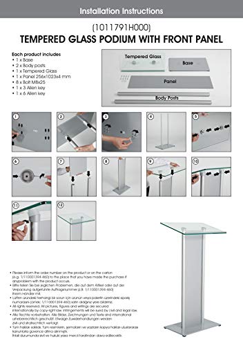 M&T Displays Tempered Clear Glass Conference Podium Stand with Aluminum Front Panel Silver Aluminum Body and Base 43.9 Inch Height Floor Standing Lectern Pulpit Desk for Classroom Church - color: Silver