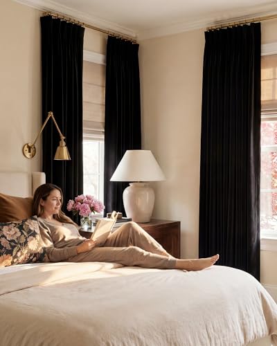 StangH Black Curtains 84 Inch Luxury Velvet Blackout Drapes 2 Panels | Enhanced Sleep Privacy, Thermal Insulated, Noise Reducing, Skin Friendly Panels, Home Cinema - color: Black, size: 52"W x 84"L (Pack of 2)