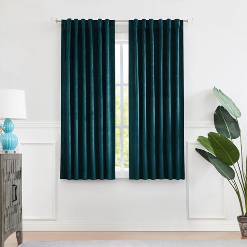 Central Park Teal Velvet Blackout Panels Window Curtain 90% Room Darkening Rod Pocket Back Tab Geometric Embossed Trellis Themal Weave Drapes for Living Room and Bedroom (52" Wx63 L, 2 Panels) - color: Teal, size: 52"W x 63"L (Pack of 2)