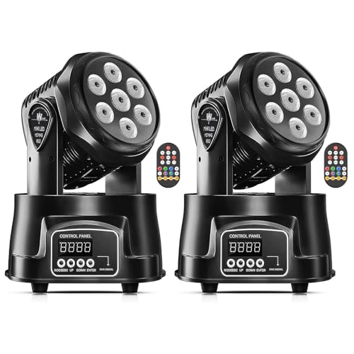 U`King Moving Head Light RGBW Stage Lighting DJ Lights 7 x 10W LED Beam Spotlight 9/14 CH Wash Light with DMX and Sound Activated for Party Church Wedding Bar Christmas Halloween Disco (2 Pack) - color: Black (2 Pack)