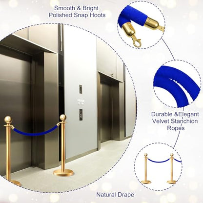 Fumete 6 Pieces Velvet Stanchion Rope Bulk 6.5 Feet Crowd Control Barriers Safety Velvet Rope with Polished Gold Hooks for Party Openings, Not Include Stanchion Post(Blue) - color: Blue