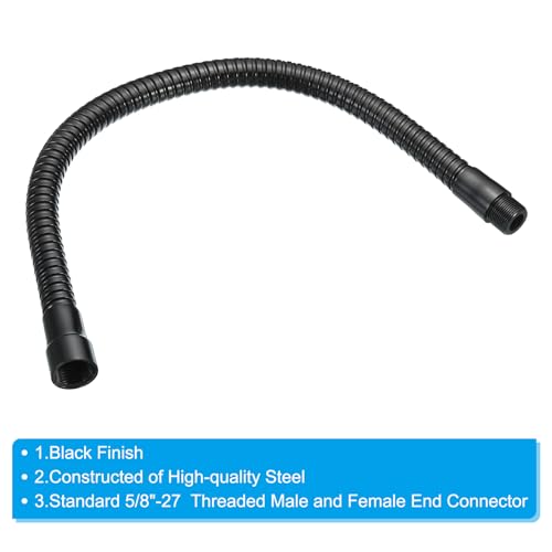 PATIKIL 16" Microphone Gooseneck, 5/8"-27 Thread Metal Universal Hose Flexible Arm Gooseneck Tube Extension for Multifunction DIY, Black - color: Black, size: 16"