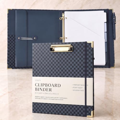 Aesthetic Clipboard Binder with Dividers - 3 Ring Organizer for Work | Sturdy Document Organizer, Clipboard Folder and Planner Folio for Streamlined School Projects, Notes and Office Productivity - color: Blue
