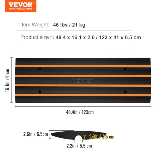 VEVOR Rubber Curb Ramps for Driveway, 2 Pack Threshold Bridge, 33069 lbs Load Capacity, 2.5" Rise, with Reflective Safety Strips, Ideal for Cars, RVs, Scooters and Motorcycles to Prevent Car Scraping | Rubber Curb Ramps with Reflective Safety Strips, Prev